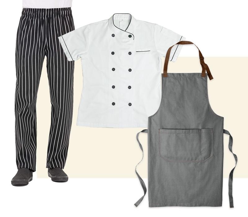 Chef uniform and aprons, look tasty while you serve