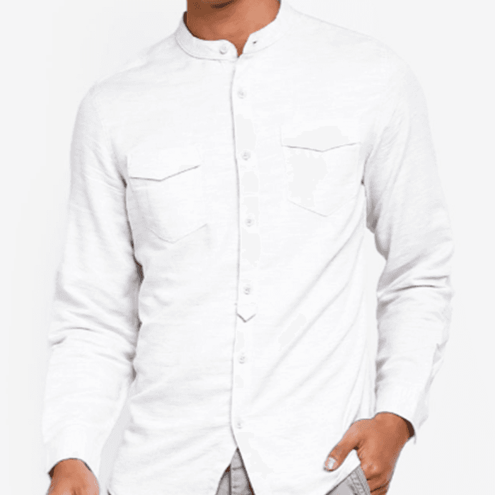 Long Sleeve Mandarin Collar Shirt by YH (Double Pocket)