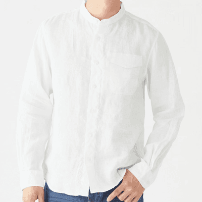 Long Sleeve Mandarin Collar Shirt by YH (Single Pocket)