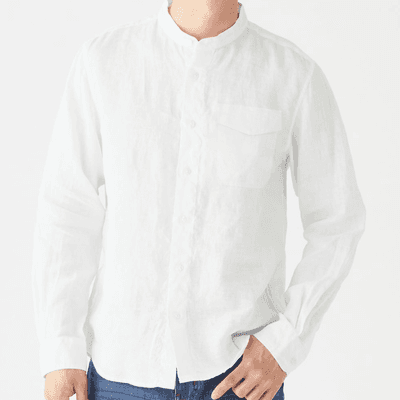 Long Sleeve Mandarin Collar Shirt by YH (Single Pocket) 