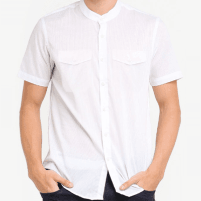 Short Sleeve Mandarin Collar Shirt by YH (Double Pocket)
