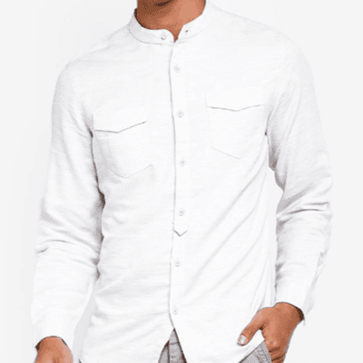 Long Sleeve Mandarin Collar Shirt by YH (Double Pocket)