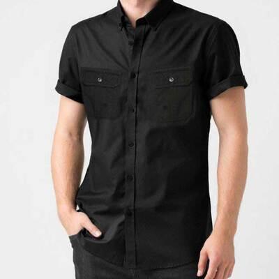 Short Sleeve Western Collar Shirt by YH (Double Pocket) 