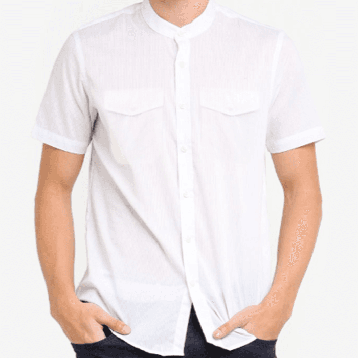 Mens short sleeve mandarin collar best sale shirt